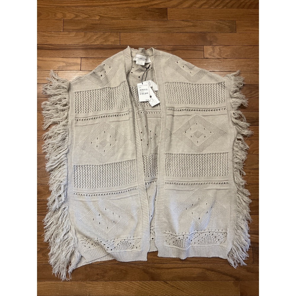Treasure & Bond Fringe Open Cardigan Sweater Vest Gray Pebble One Size NWT